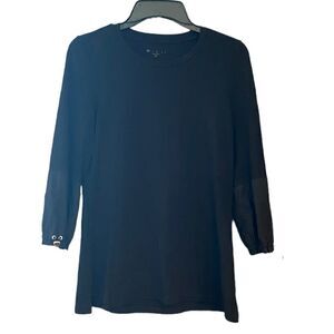 E.L.I. Sz XS Black Long Statement Cotton Métal Accent Luxury Jersey Top